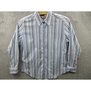 Robert Graham Mens 2XL Striped Flip Cuff Shirt Embroidered Classic Fit